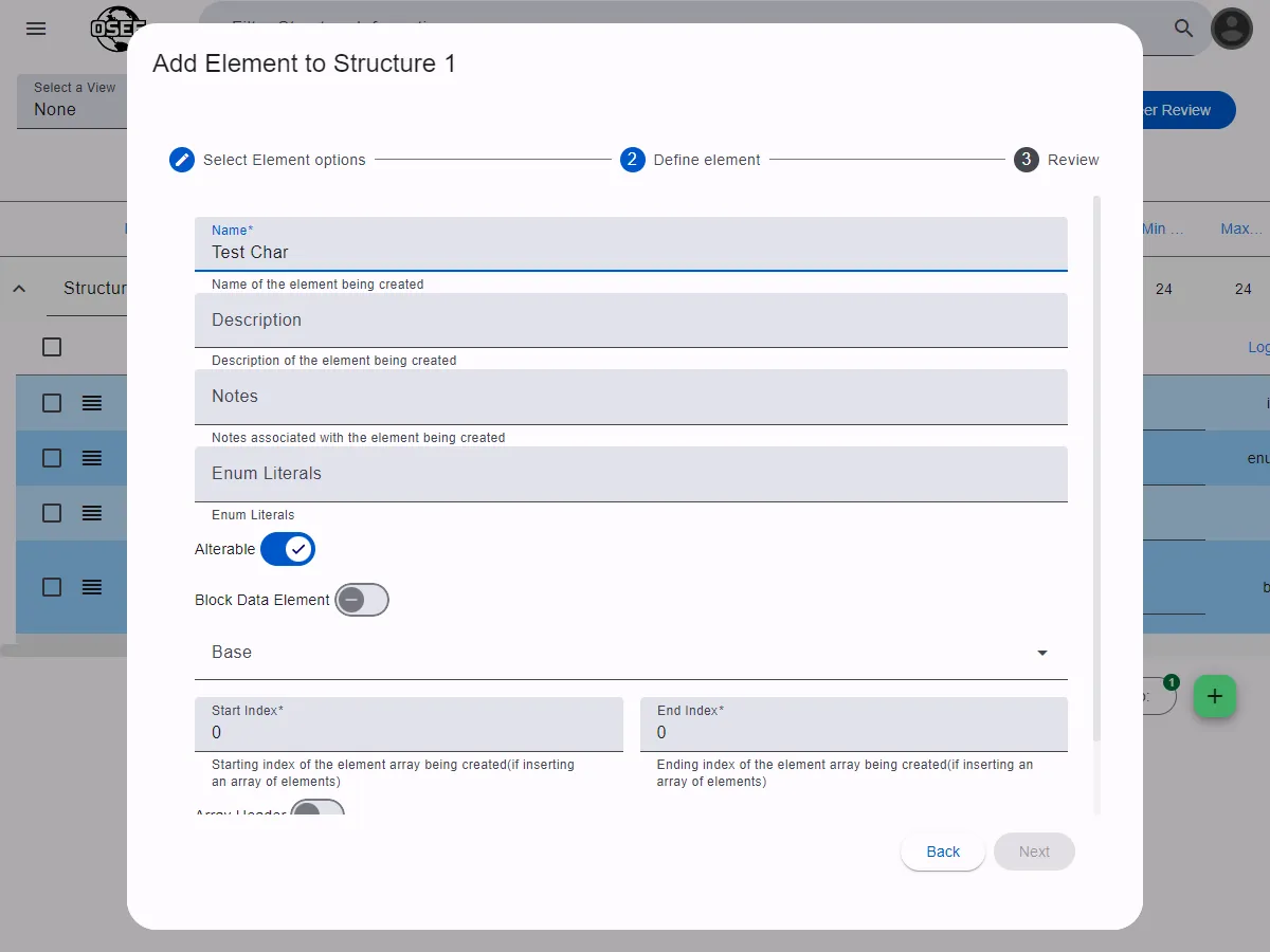 Create Element Dialog