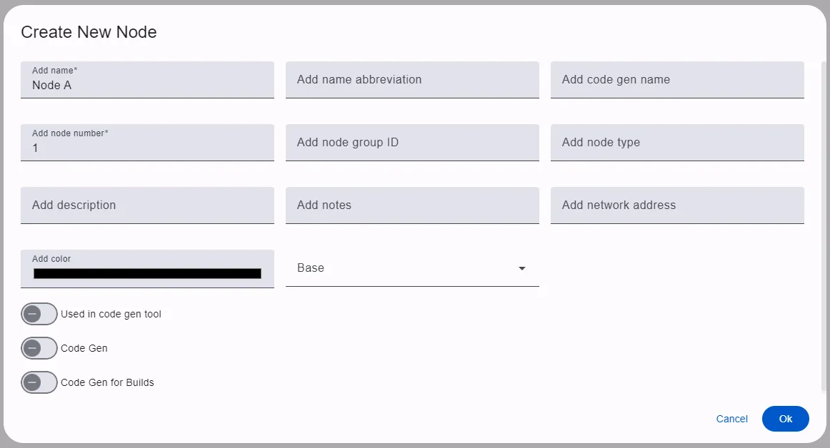 Create Node Dialog