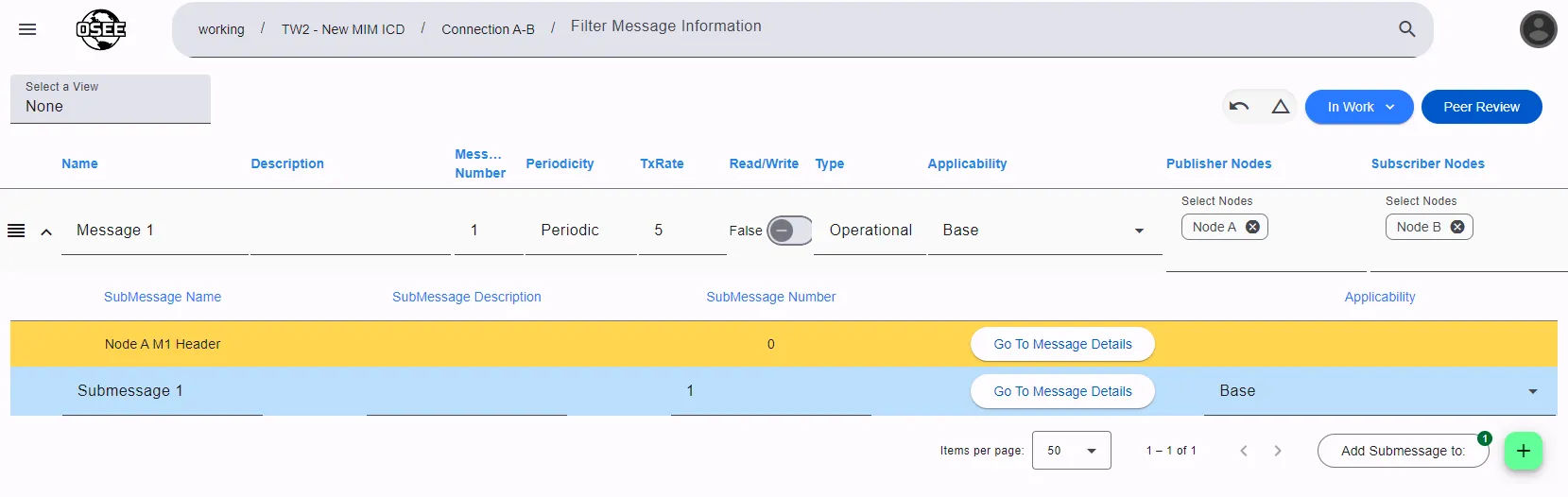 Message and Submessage Table