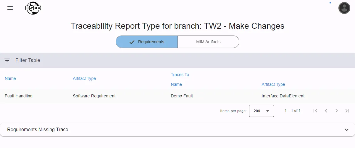 Traceability Report for Requirements